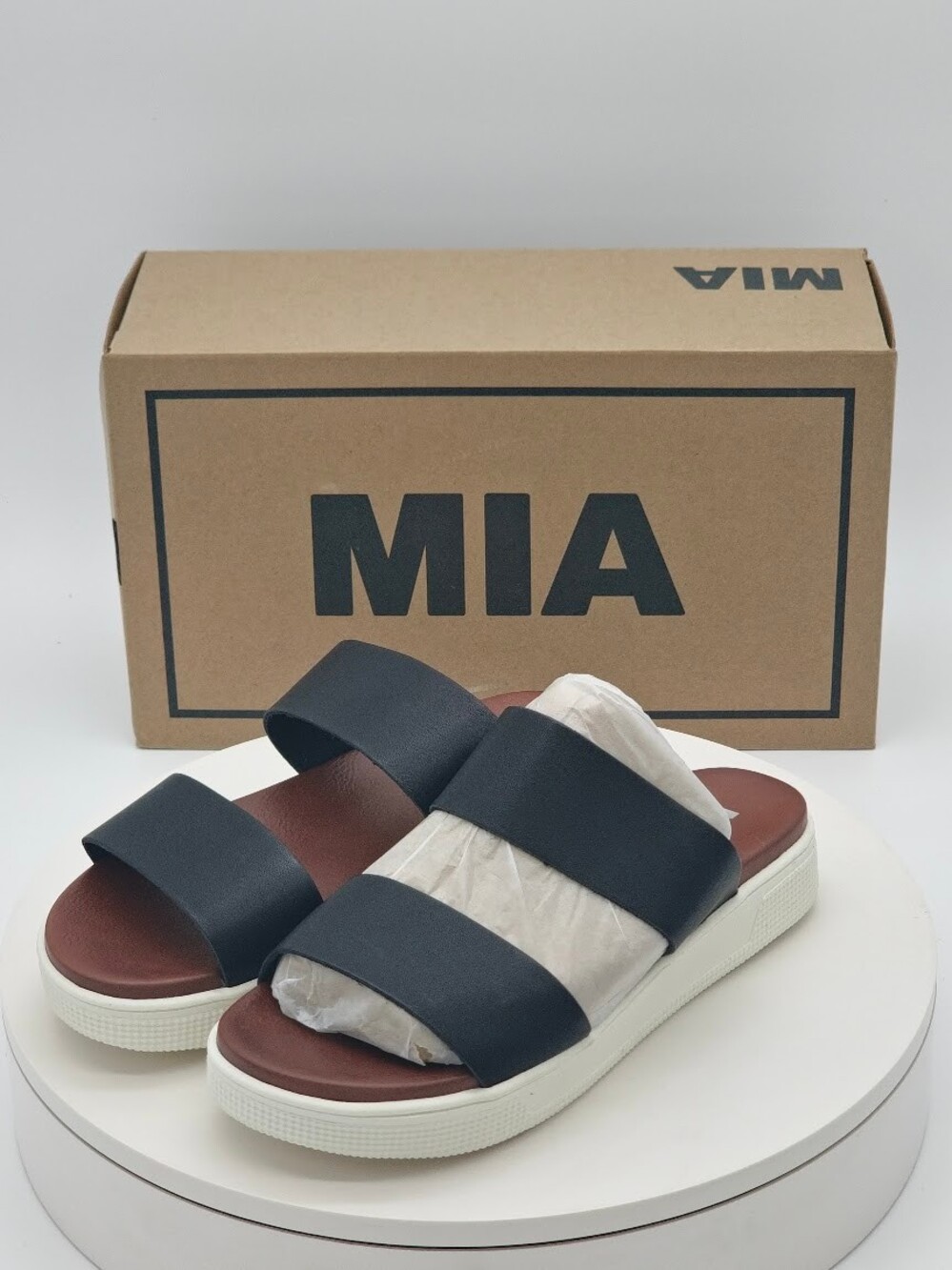 MIA Saige Black Double Strap Platform Slide Sandals Women’s Size 7 - Picture 7 of 11